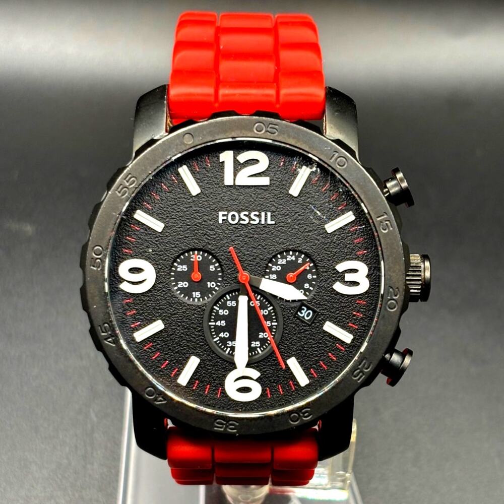 Fossil Nate JR1422 Black red Chronograph Men’s Watch 50mm